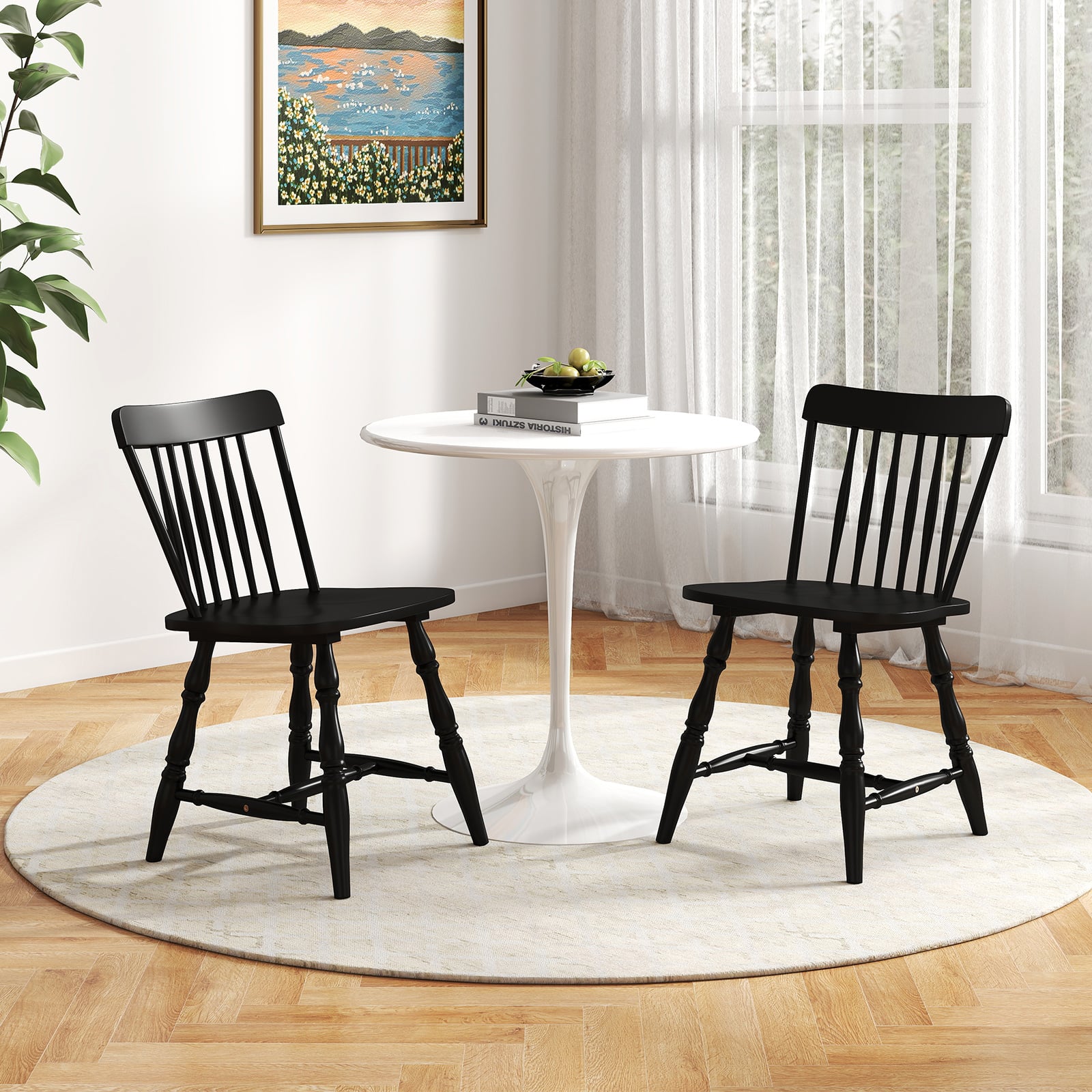 Dining Chairs Set Of 4, Curved Spindle Back, Black Dining Chairs at Gallery Canada