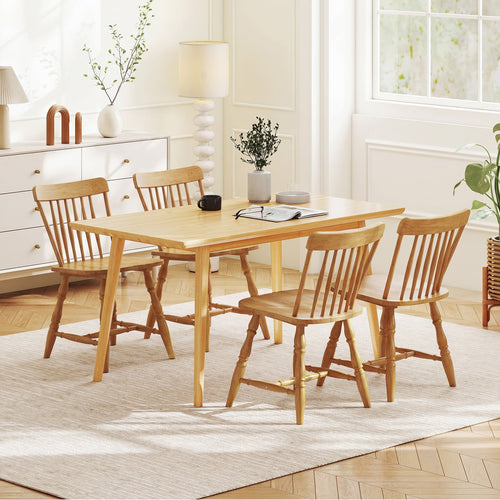 Dining Chairs Set Of 4, Curved Spindle Back, Natural