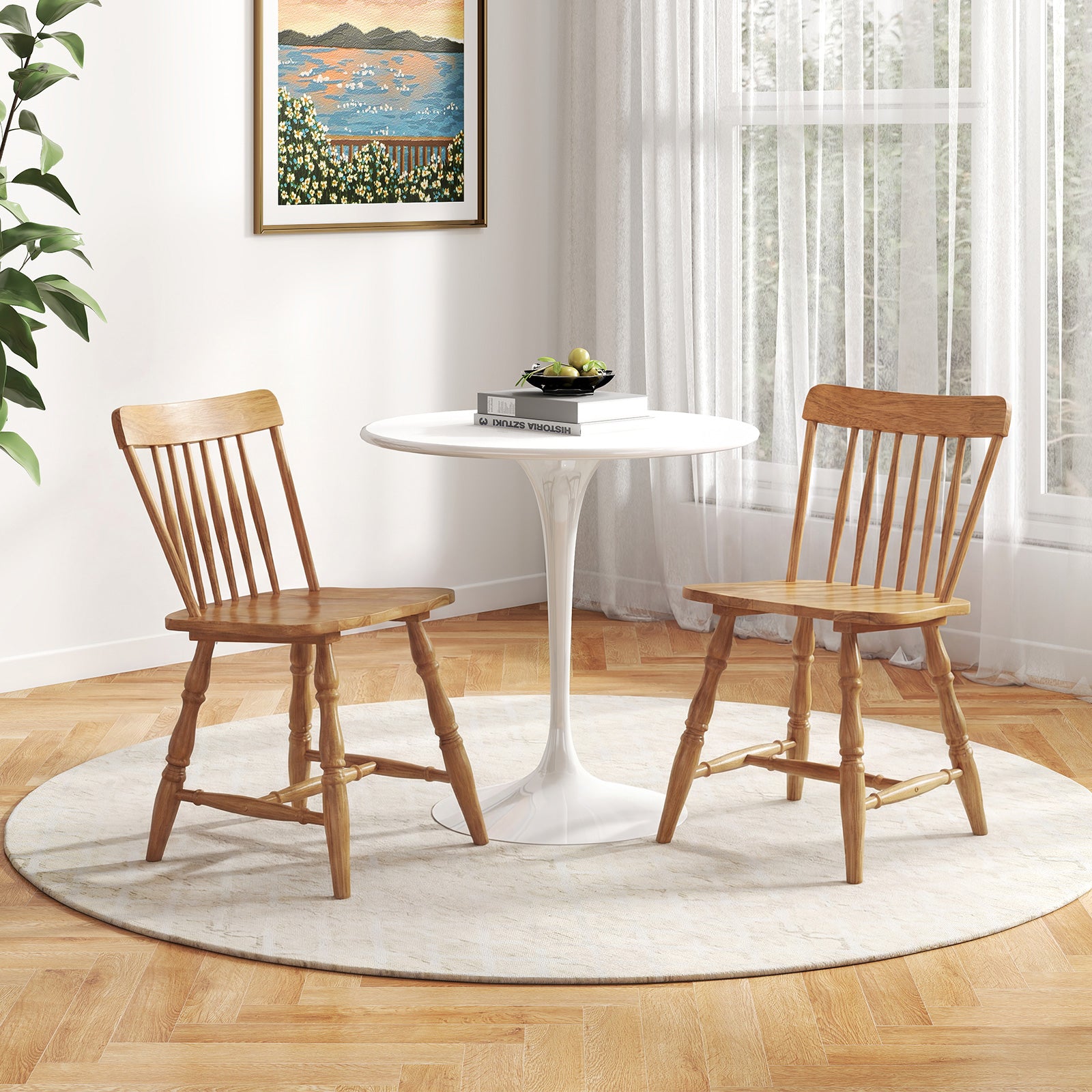 Dining Chairs Set Of 4, Curved Spindle Back, Natural Dining Chairs at Gallery Canada