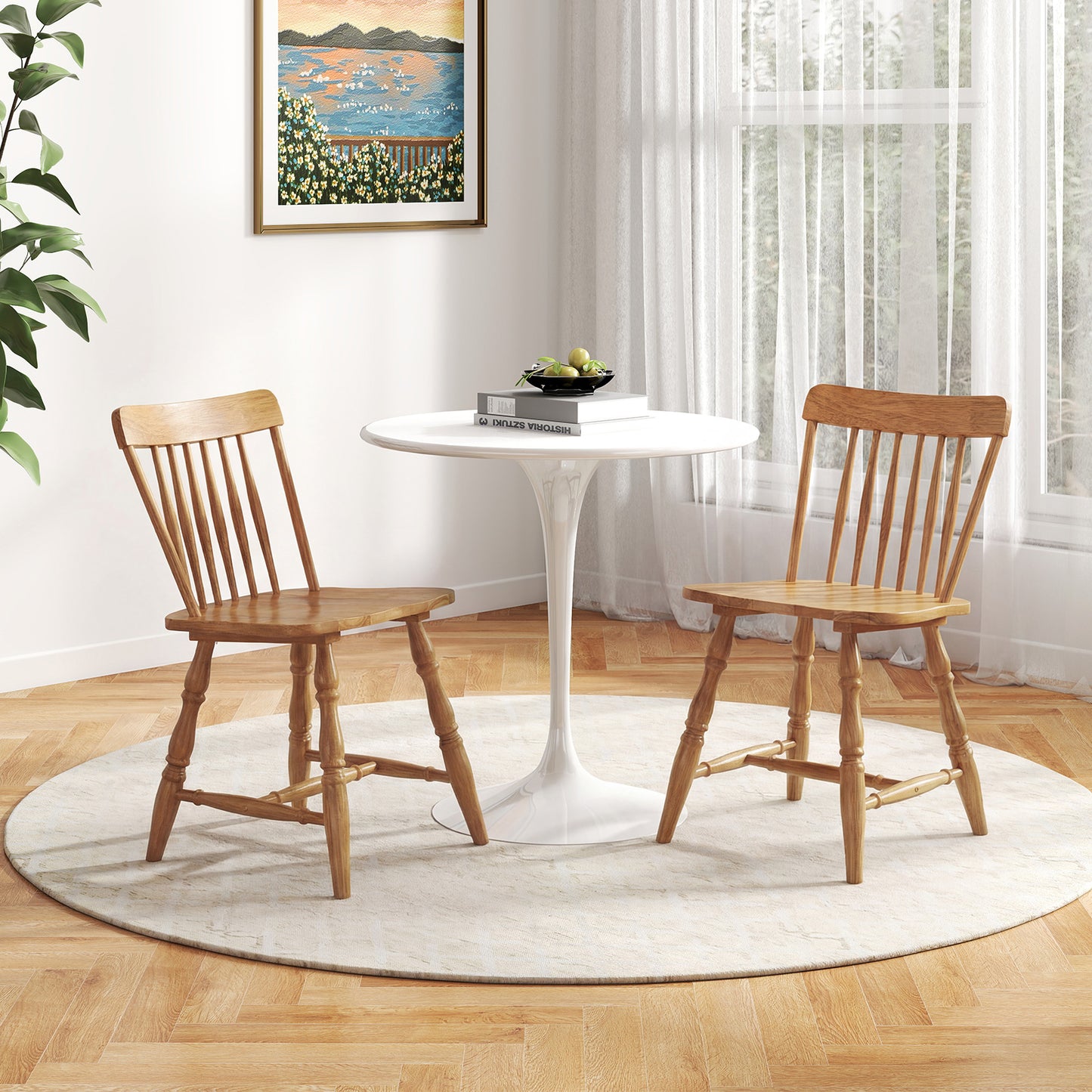 Dining Chairs Set Of 4, Curved Spindle Back, Natural Dining Chairs at Gallery Canada