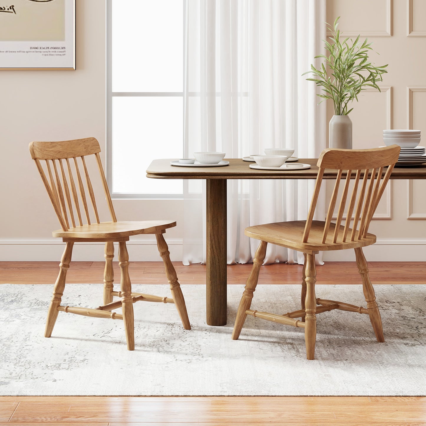 Dining Chairs Set Of 4, Curved Spindle Back, Natural Dining Chairs at Gallery Canada