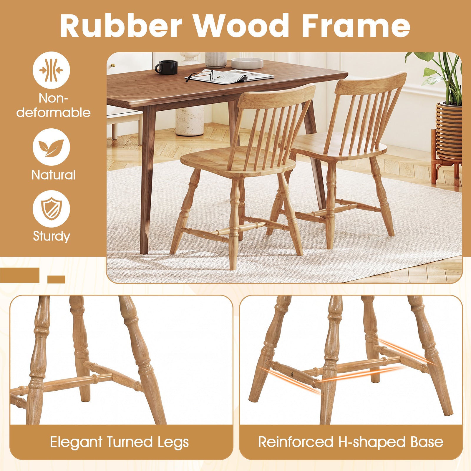 Dining Chairs Set Of 4, Curved Spindle Back, Natural Dining Chairs at Gallery Canada