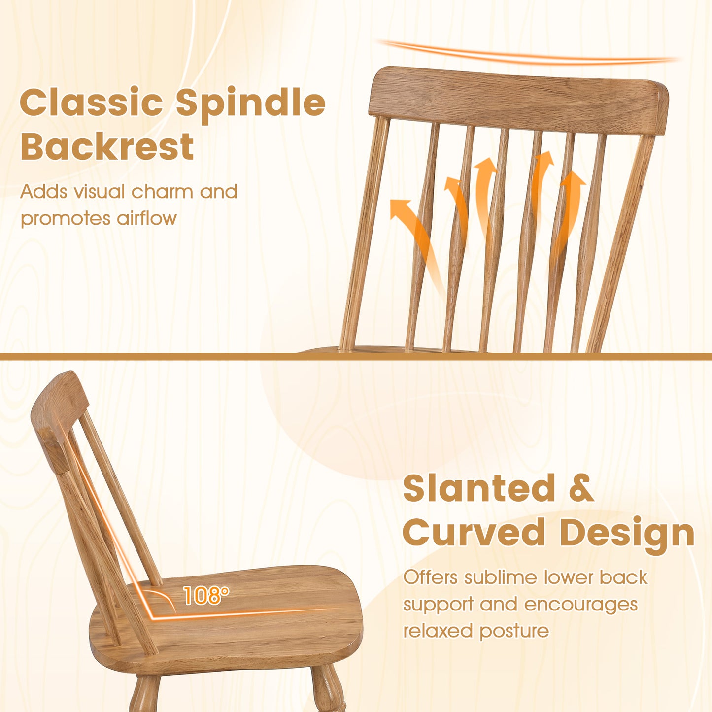 Dining Chairs Set Of 4, Curved Spindle Back, Natural Dining Chairs at Gallery Canada