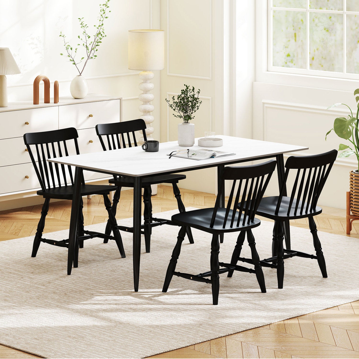 Dining Chairs Set of 2, Curved Spindle Back, Black Dining Chairs at Gallery Canada