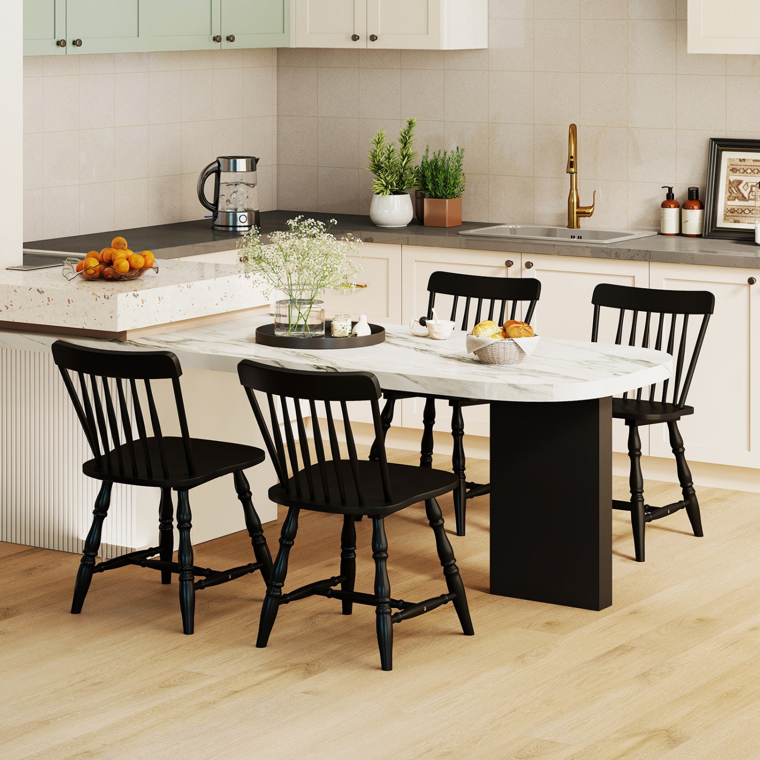 Dining Chairs Set of 2, Curved Spindle Back, Black Dining Chairs at Gallery Canada