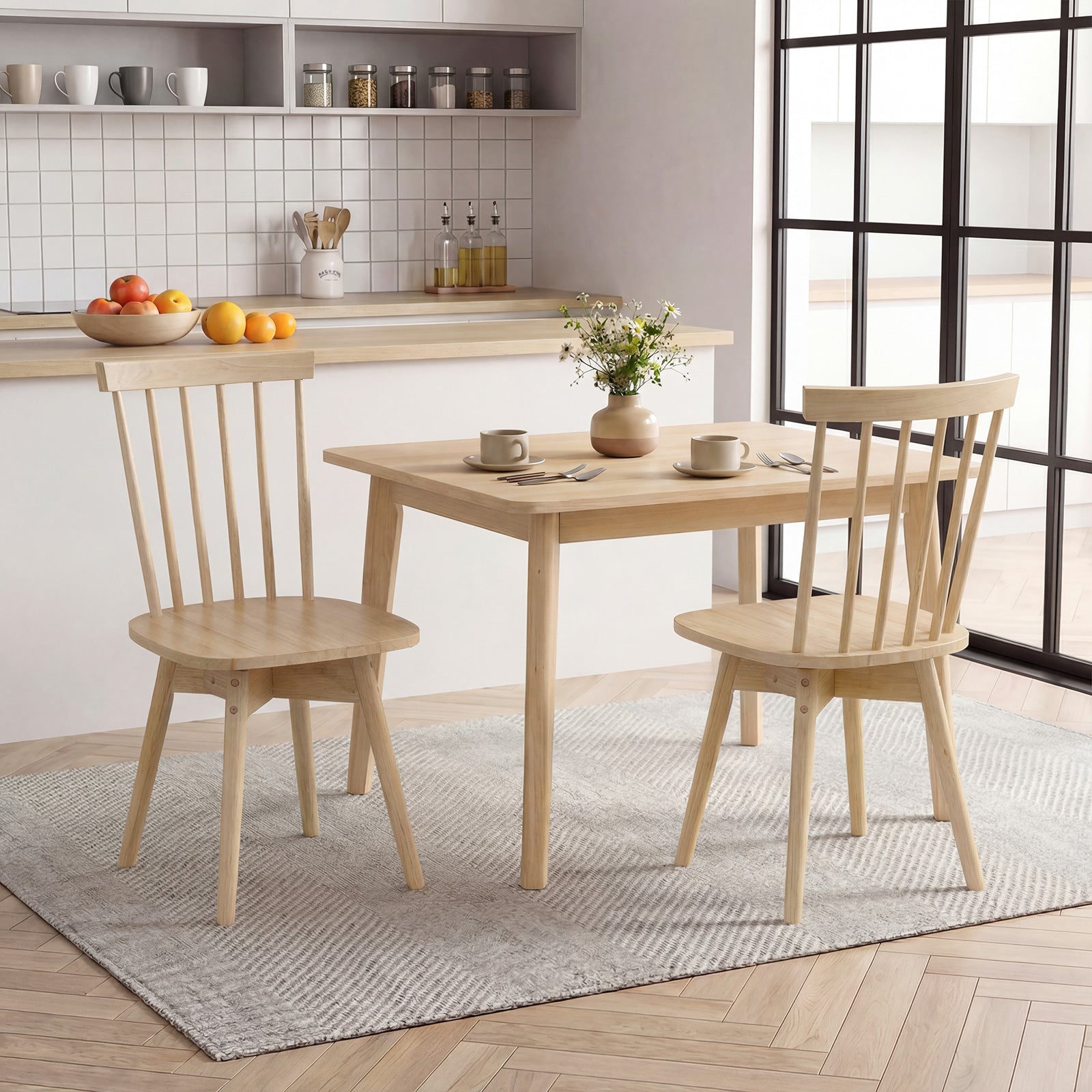 Mid Century Rubber Wood Dining Chairs, Set Of 2, Natural Dining Chairs at Gallery Canada