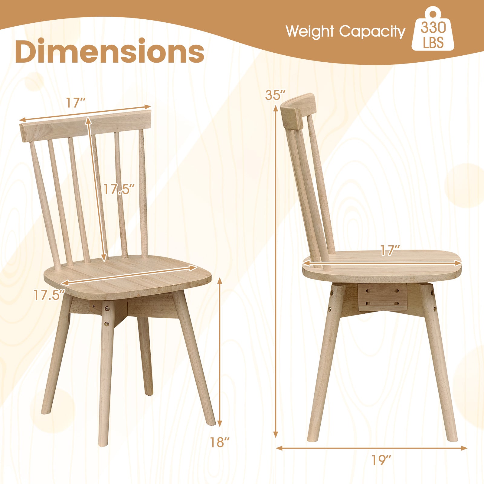Mid Century Rubber Wood Dining Chairs, Set Of 2, Natural Dining Chairs at Gallery Canada
