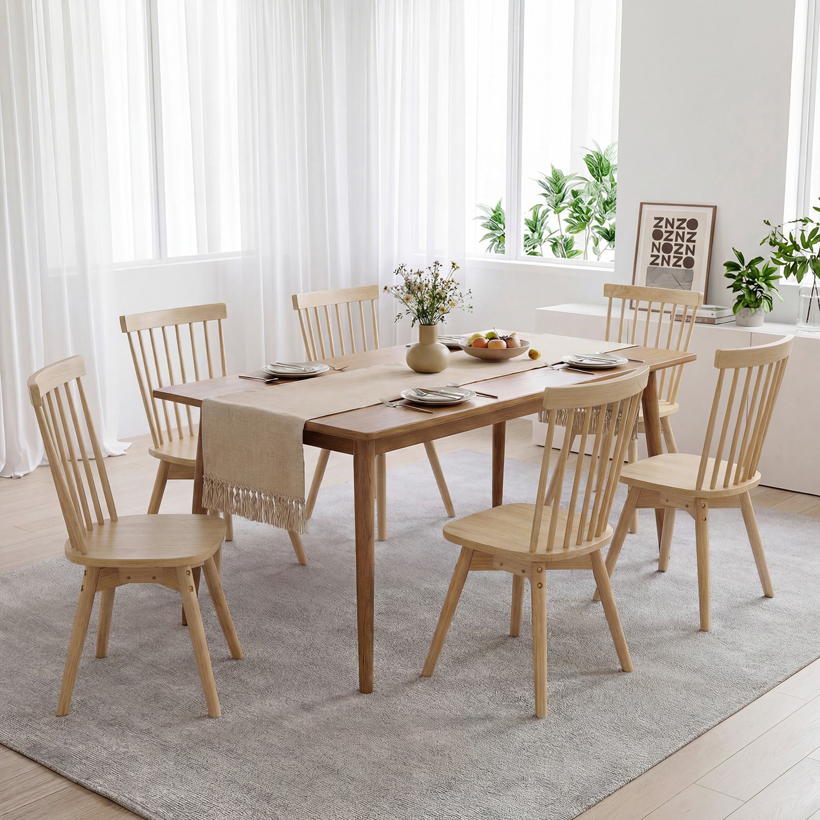 Mid Century Rubber Wood Dining Chairs, Set Of 2, Natural Dining Chairs at Gallery Canada