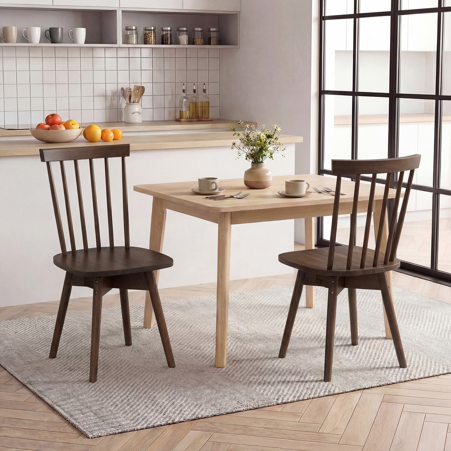 Mid Century Dining Chairs, Set Of 2, Rubber Wood, Swivel Seat, Walnut Dining Chairs at Gallery Canada