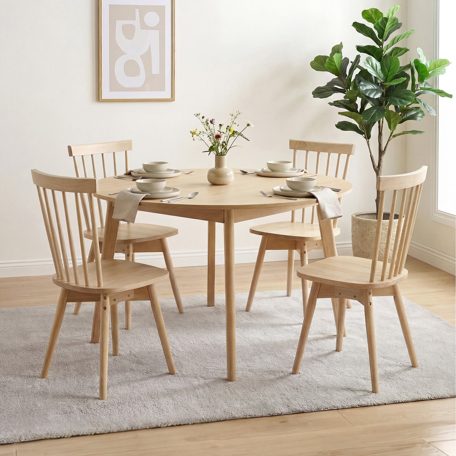 Mid Century Rubber Wood Dining Chairs, Set of 4, Swivel Seat, Natural Dining Chairs at Gallery Canada
