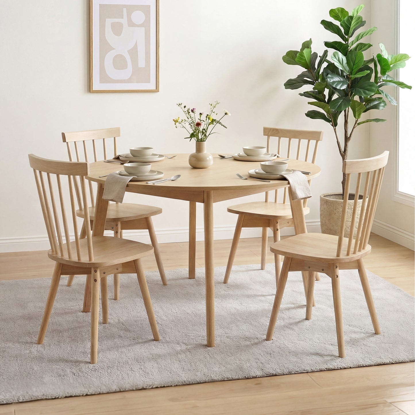 Mid Century Rubber Wood Dining Chairs, Set of 4, Swivel Seat, Natural Dining Chairs at Gallery Canada