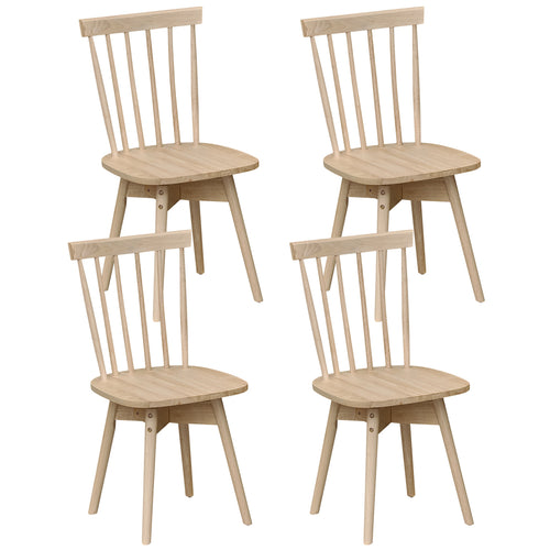 Mid Century Rubber Wood Dining Chairs, Set of 4, Swivel Seat, Natural