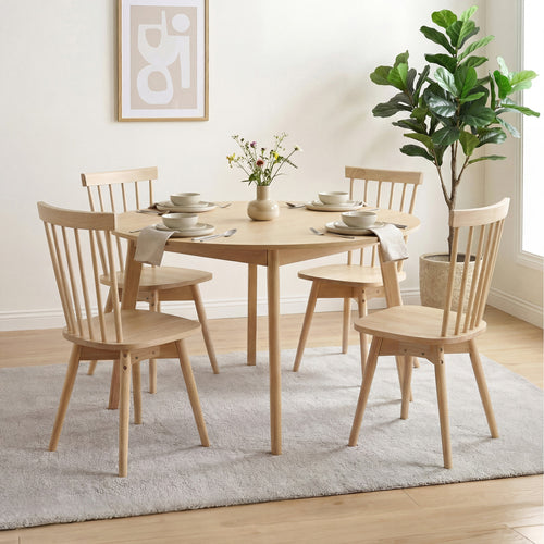Mid Century Rubber Wood Dining Chairs, Set of 4, Swivel Seat, Natural