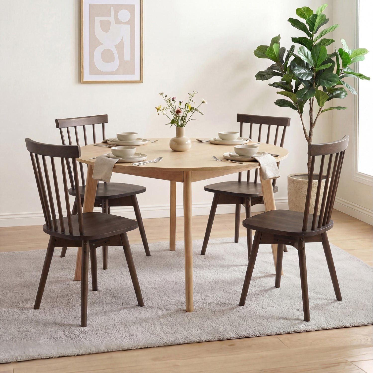 Rubber Wood Dining Chairs, Set of 4, Swivel Seat, Walnut Dining Chairs at Gallery Canada