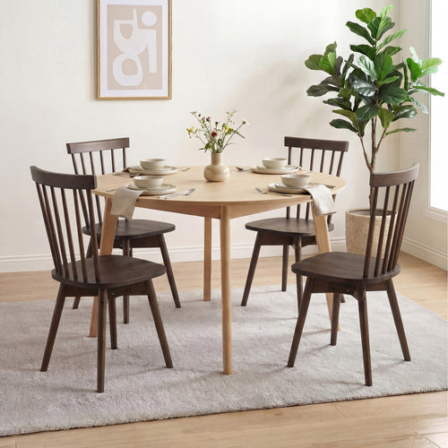 Rubber Wood Dining Chairs, Set of 4, Swivel Seat, Walnut
