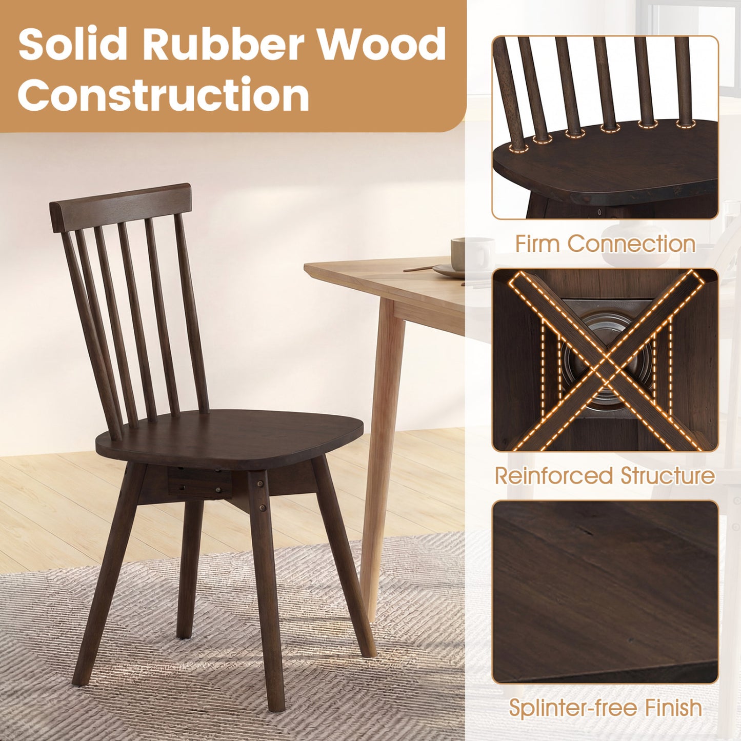 Rubber Wood Dining Chairs, Set of 4, Swivel Seat, Walnut Dining Chairs at Gallery Canada