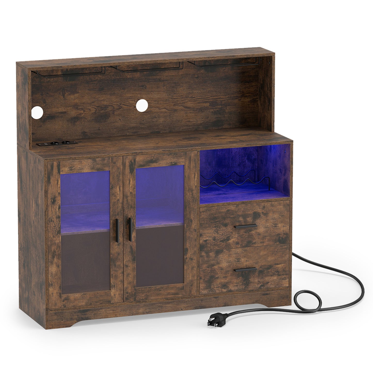 Bar à vin avec meuble et lumières LED, brun rustique