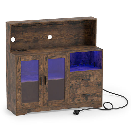 Wine Bar Cabinet with LED Lights, Rustic Brown Sideboards Cabinets & Buffets Rustic Brown at Gallery Canada