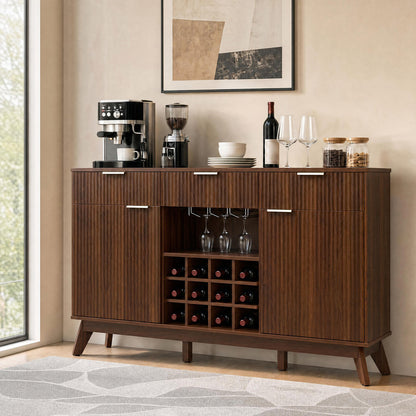 Wine Bar Cabinet, Adjustable Shelves, 2 Doors, 3 Glass Holders, Brown