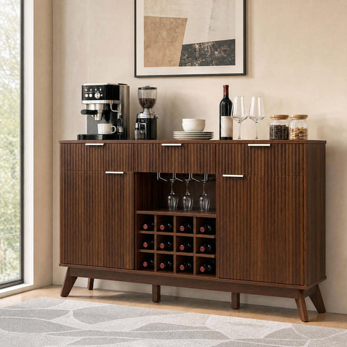 Wine Bar Cabinet, Adjustable Shelves, 2 Doors, 3 Glass Holders, Brown