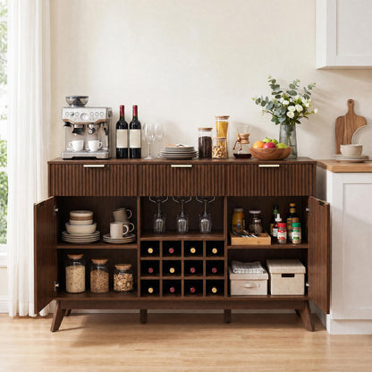 Wine Bar Cabinet, Adjustable Shelves, 2 Doors, 3 Glass Holders, Brown
