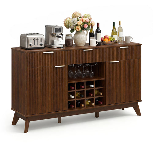Wine Bar Cabinet, Adjustable Shelves, 2 Doors, 3 Glass Holders, Brown