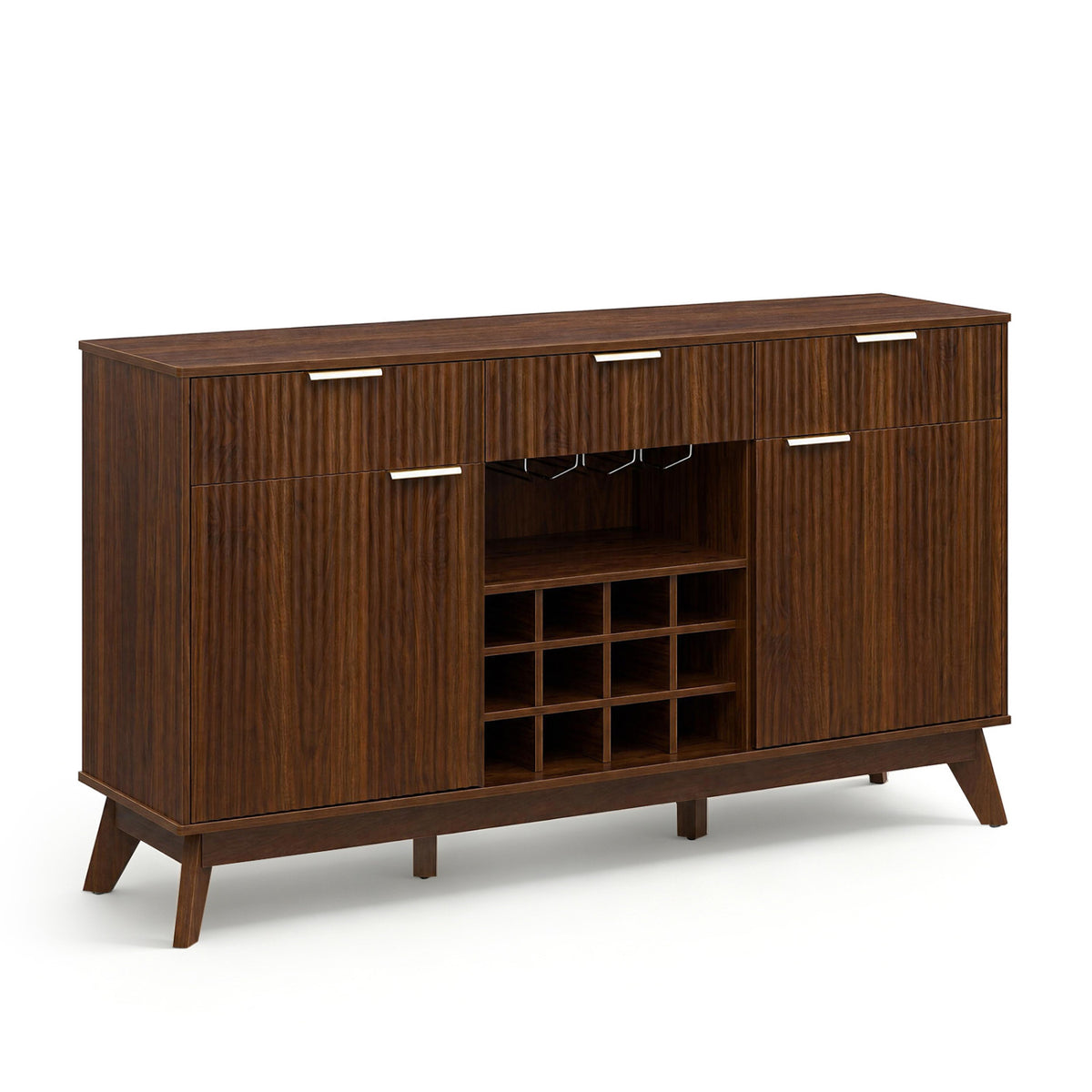 Wine Bar Cabinet, Adjustable Shelves, 2 Doors, 3 Glass Holders, Brown