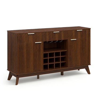 Wine Bar Cabinet, Adjustable Shelves, 2 Doors, 3 Glass Holders, Brown