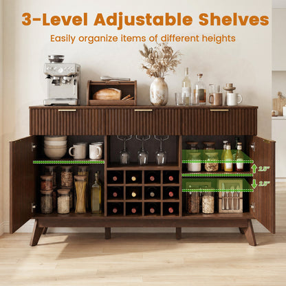 Wine Bar Cabinet, Adjustable Shelves, 2 Doors, 3 Glass Holders, Brown