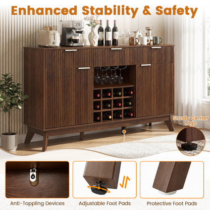 Wine Bar Cabinet, Adjustable Shelves, 2 Doors, 3 Glass Holders, Brown