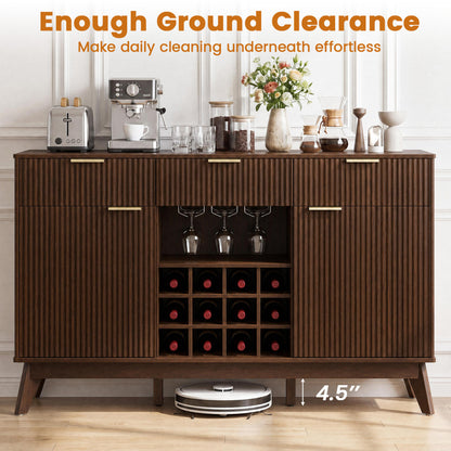 Wine Bar Cabinet, Adjustable Shelves, 2 Doors, 3 Glass Holders, Brown