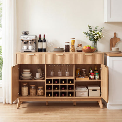 Armoire bar à vin, 2 portes, 3 porte-verres, naturel