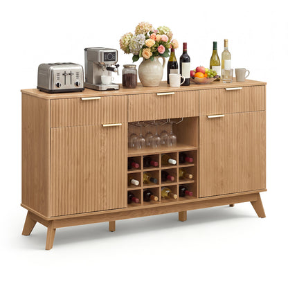 Armoire bar à vin, 2 portes, 3 porte-verres, naturel