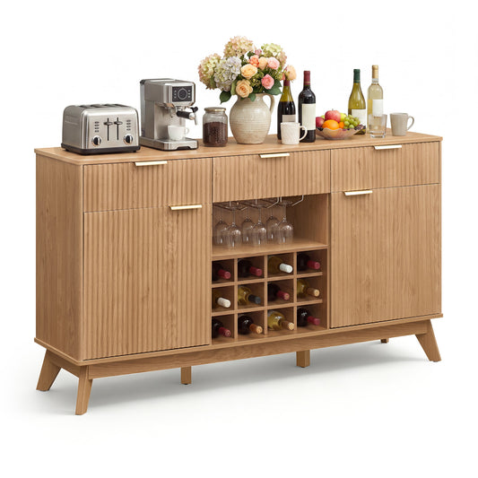 Wine Bar Cabinet, 2 Doors, 3 Glass Holders, Natural Sideboards Cabinets & Buffets Natural at Gallery Canada