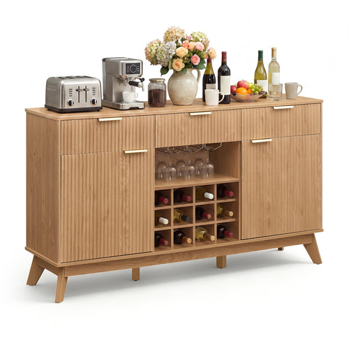 Wine Bar Cabinet, 2 Doors, 3 Glass Holders, Natural