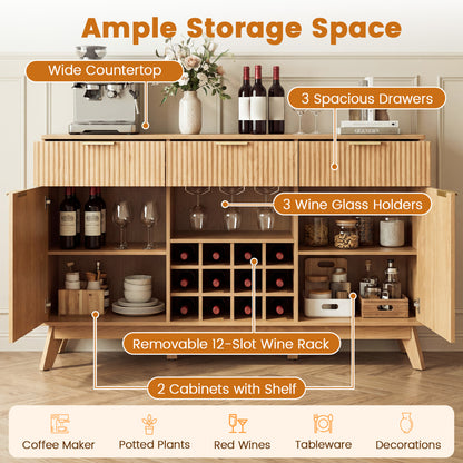 Armoire bar à vin, 2 portes, 3 porte-verres, naturel