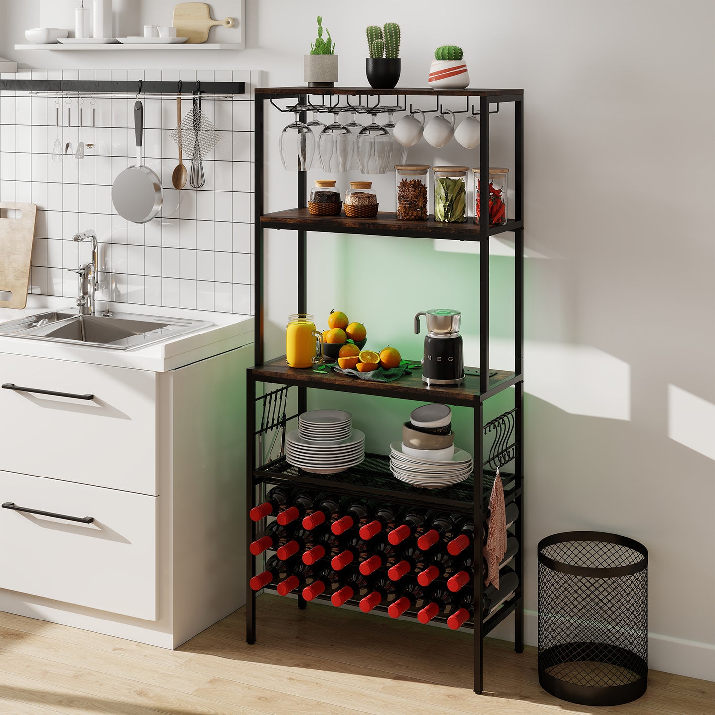 Wine Organizer with Power Outlet and Bottle Holders, Rustic Brown Wine Racks at Gallery Canada