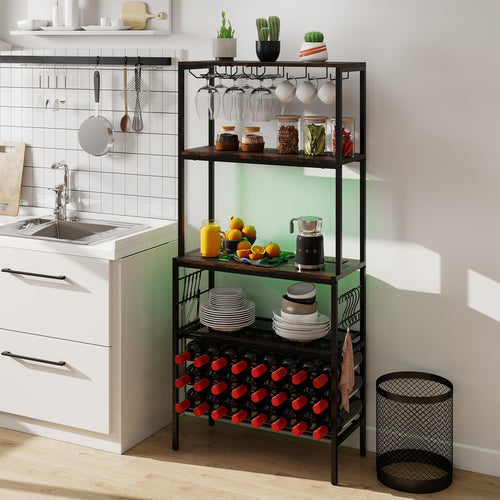 Wine Organizer with Power Outlet and Bottle Holders, Rustic Brown