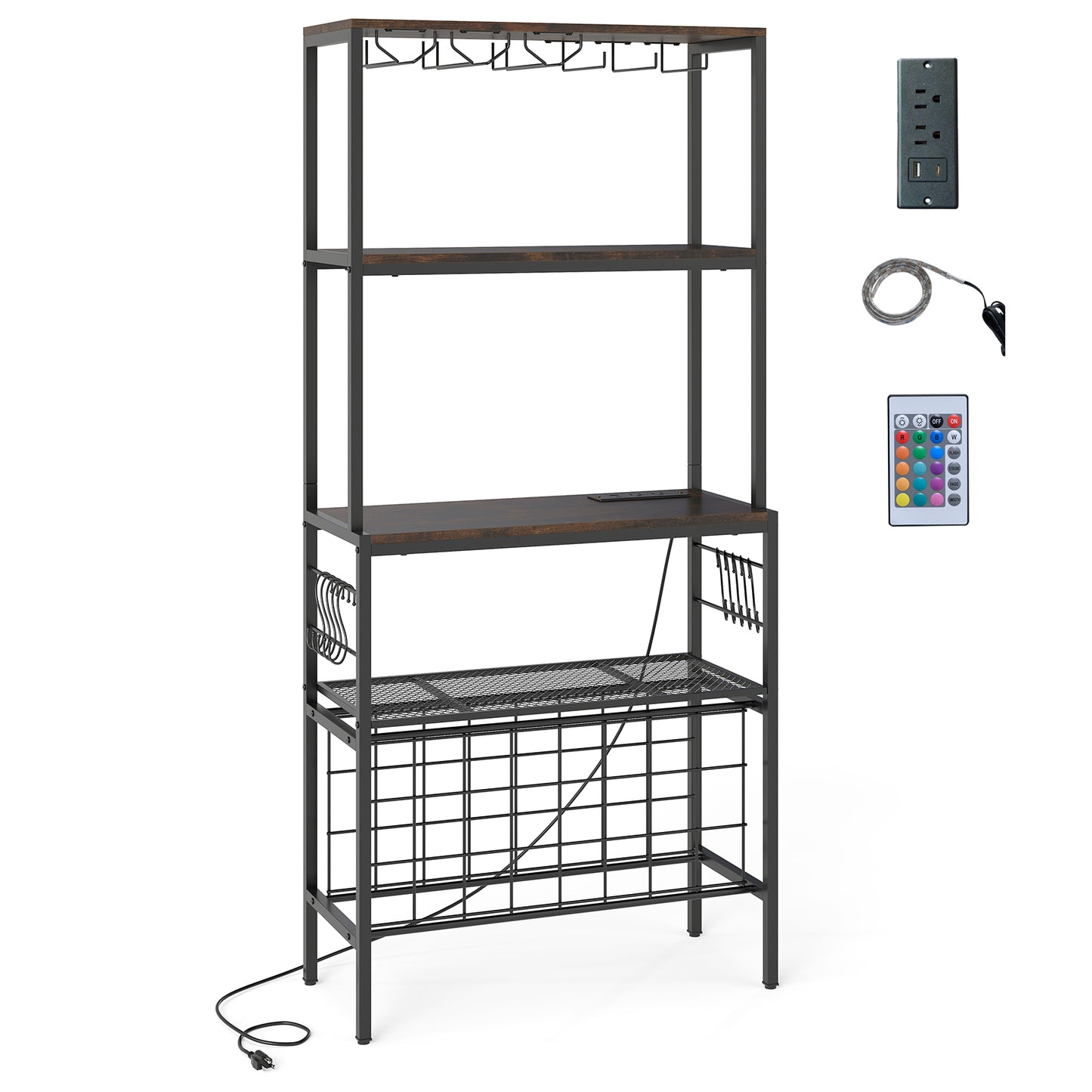 Wine Organizer with Power Outlet and Bottle Holders, Rustic Brown Wine Racks at Gallery Canada