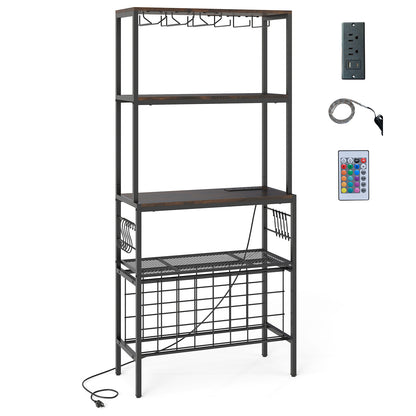 Wine Organizer with Power Outlet and Bottle Holders, Rustic Brown Wine Racks at Gallery Canada