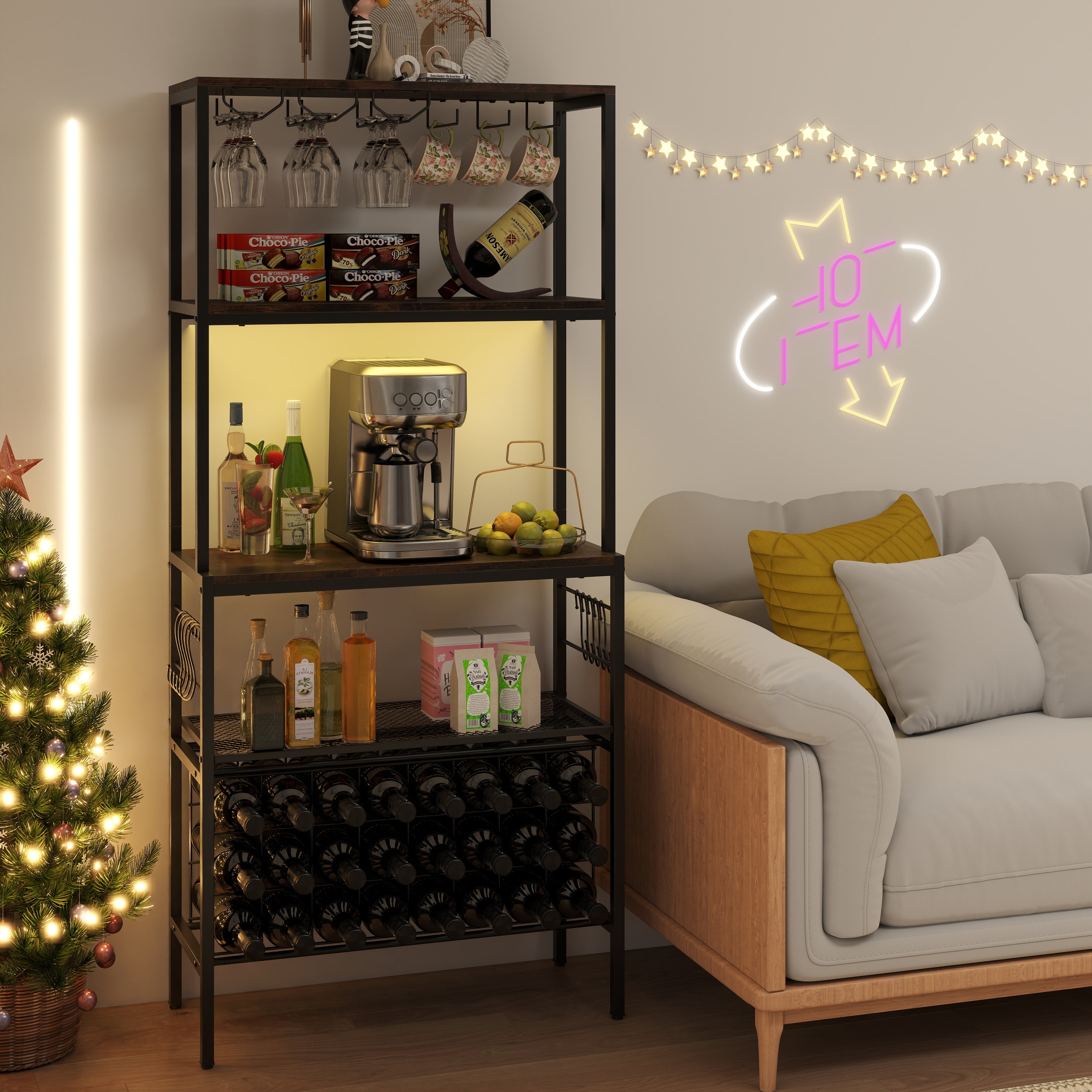 Wine Organizer with Power Outlet and Bottle Holders, Rustic Brown Wine Racks at Gallery Canada