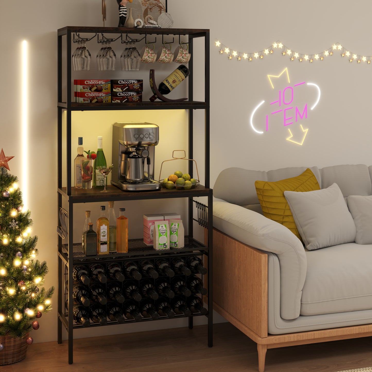 Wine Organizer with Power Outlet and Bottle Holders, Rustic Brown Wine Racks at Gallery Canada