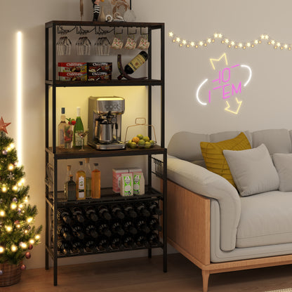 Wine Organizer with Power Outlet and Bottle Holders, Rustic Brown Wine Racks at Gallery Canada