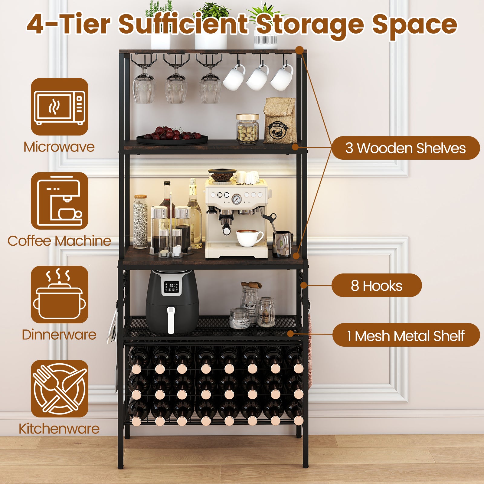 Wine Organizer with Power Outlet and Bottle Holders, Rustic Brown Wine Racks at Gallery Canada