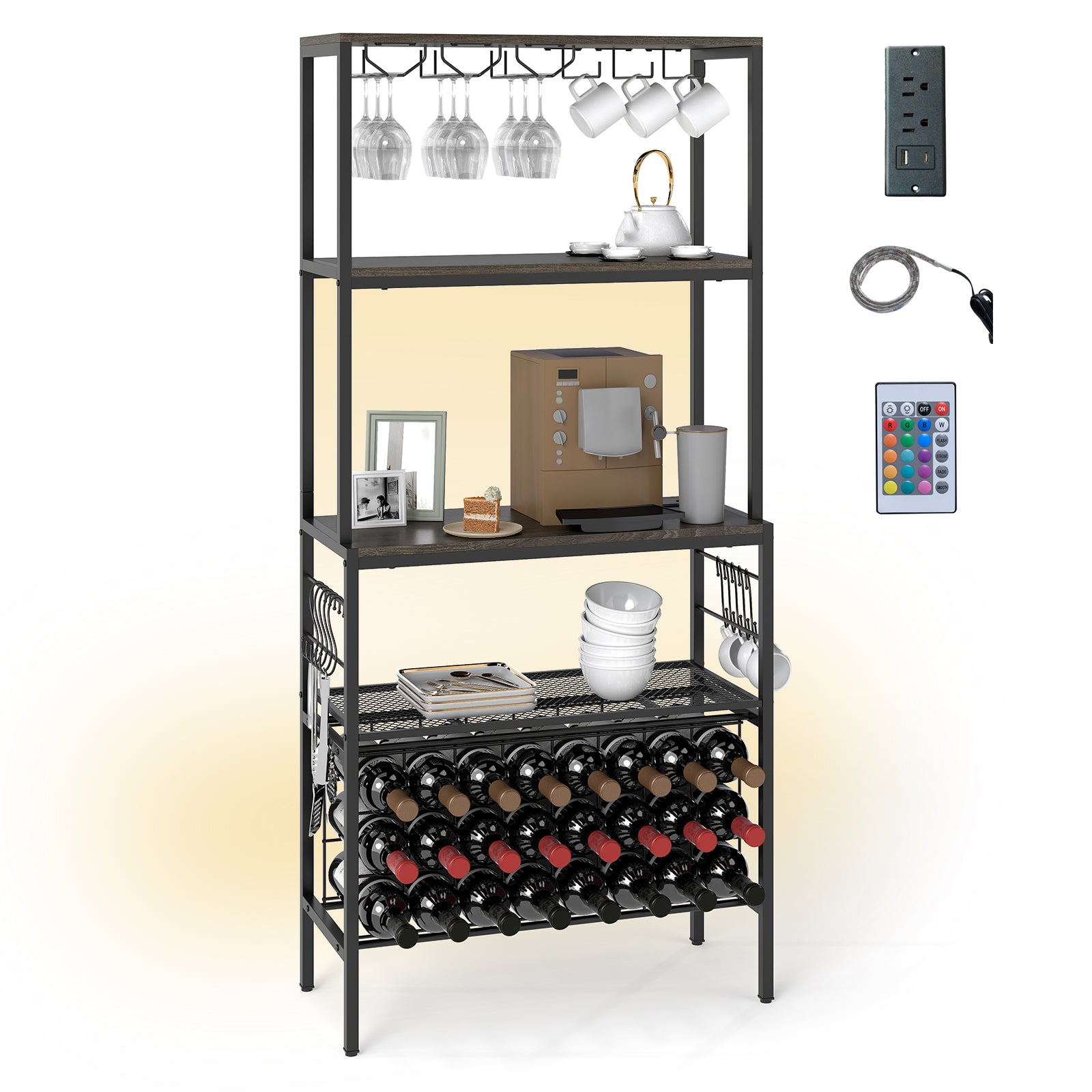 Wine Organizer with Power Outlet and Bottle Holders, Gray Wine Racks Gray at Gallery Canada