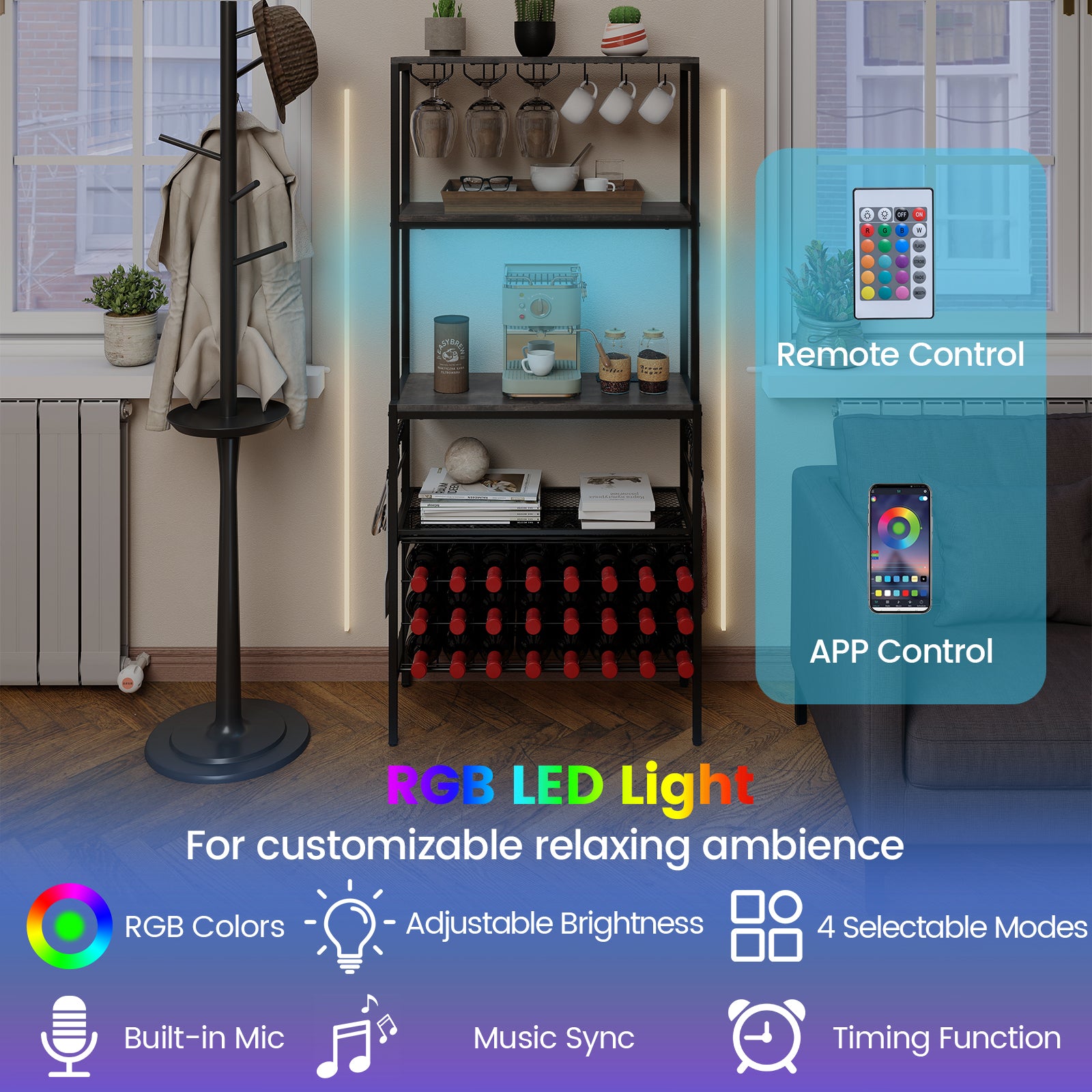 Wine Organizer with Power Outlet and Bottle Holders, Gray Wine Racks at Gallery Canada