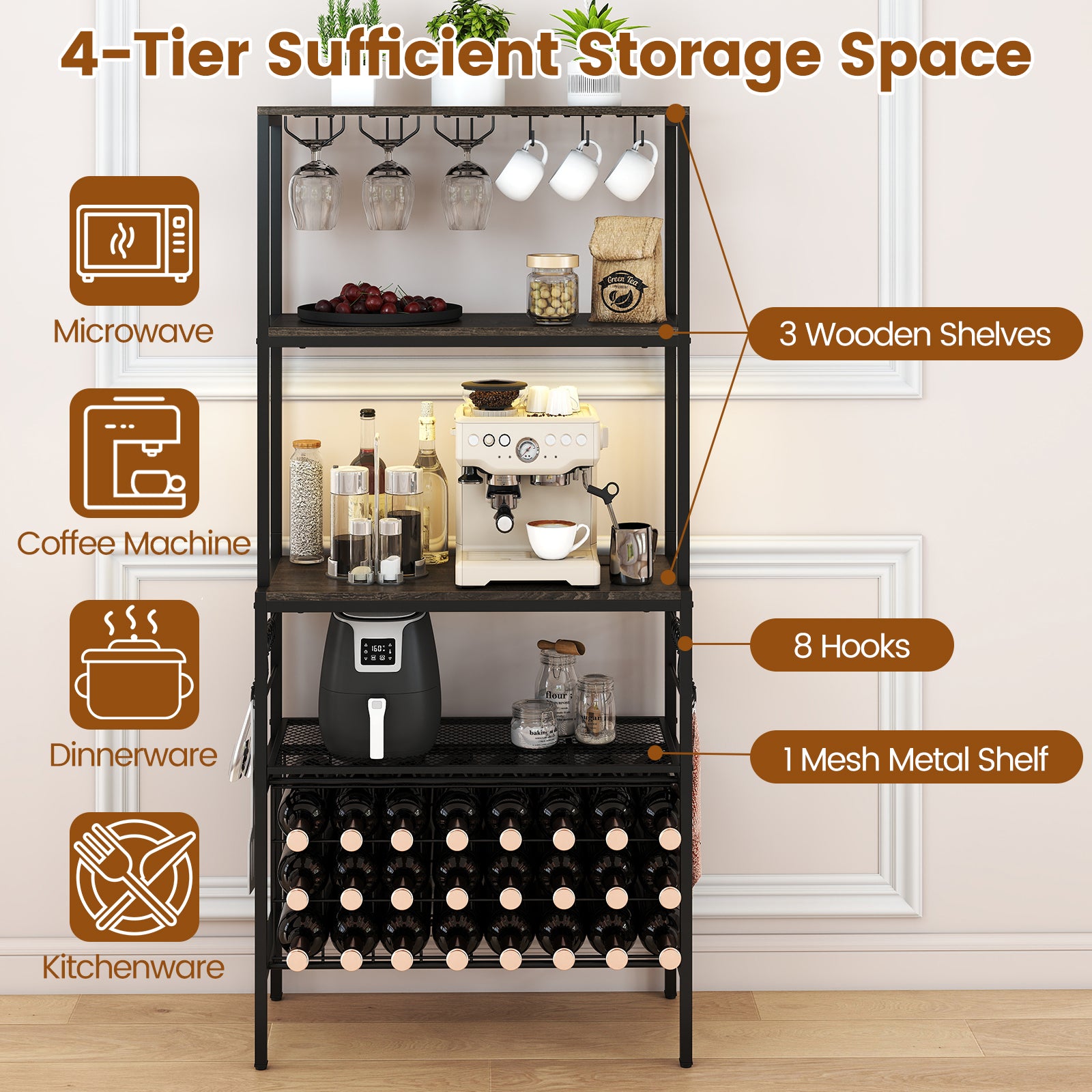 Wine Organizer with Power Outlet and Bottle Holders, Gray Wine Racks at Gallery Canada
