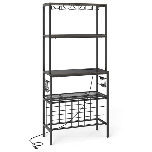 Wine Organizer With Power Outlet, Bottle Holders, Gray