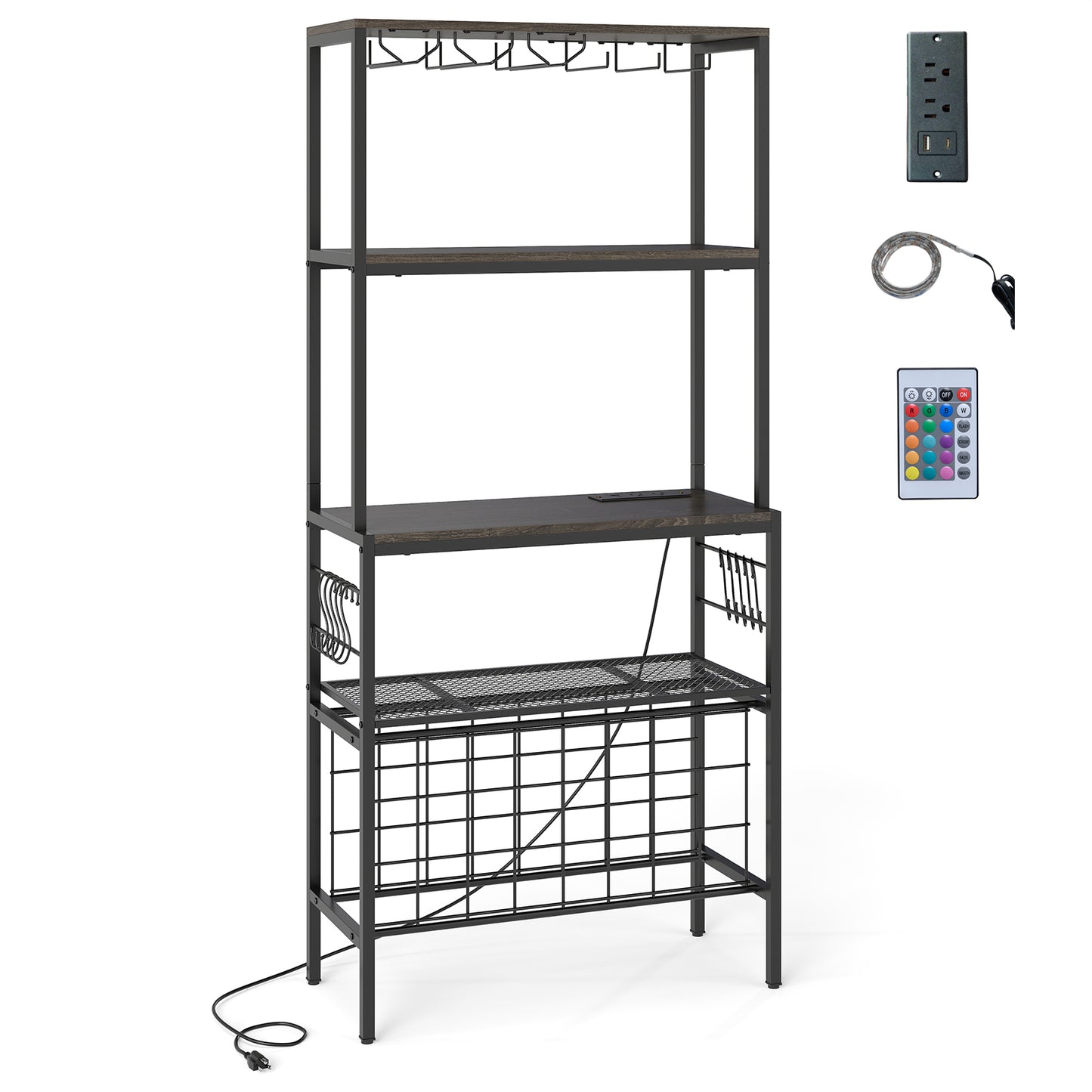 Wine Organizer With Power Outlet, Bottle Holders, Gray Wine Racks at Gallery Canada
