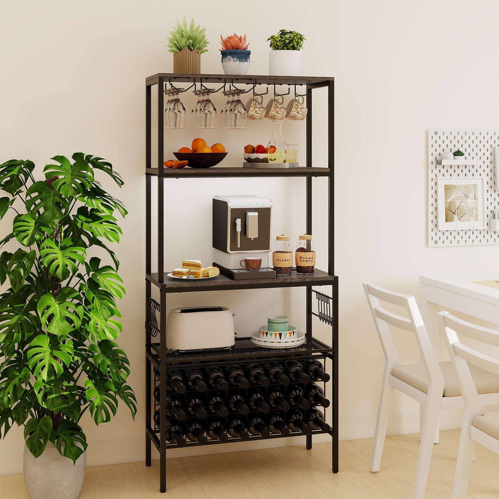 Wine Organizer With Power Outlet, Bottle Holders, Gray Wine Racks at Gallery Canada